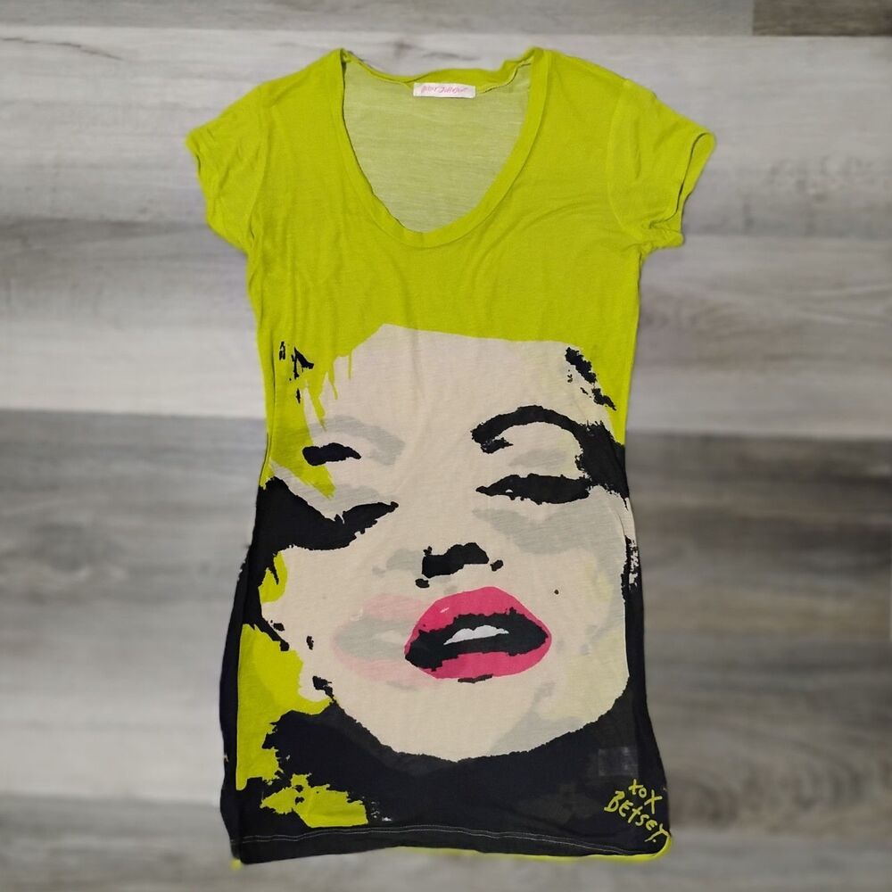 Vintage Betsy Johnson Marilyn Monroe Tank Top Womens One Size Sheer Neon